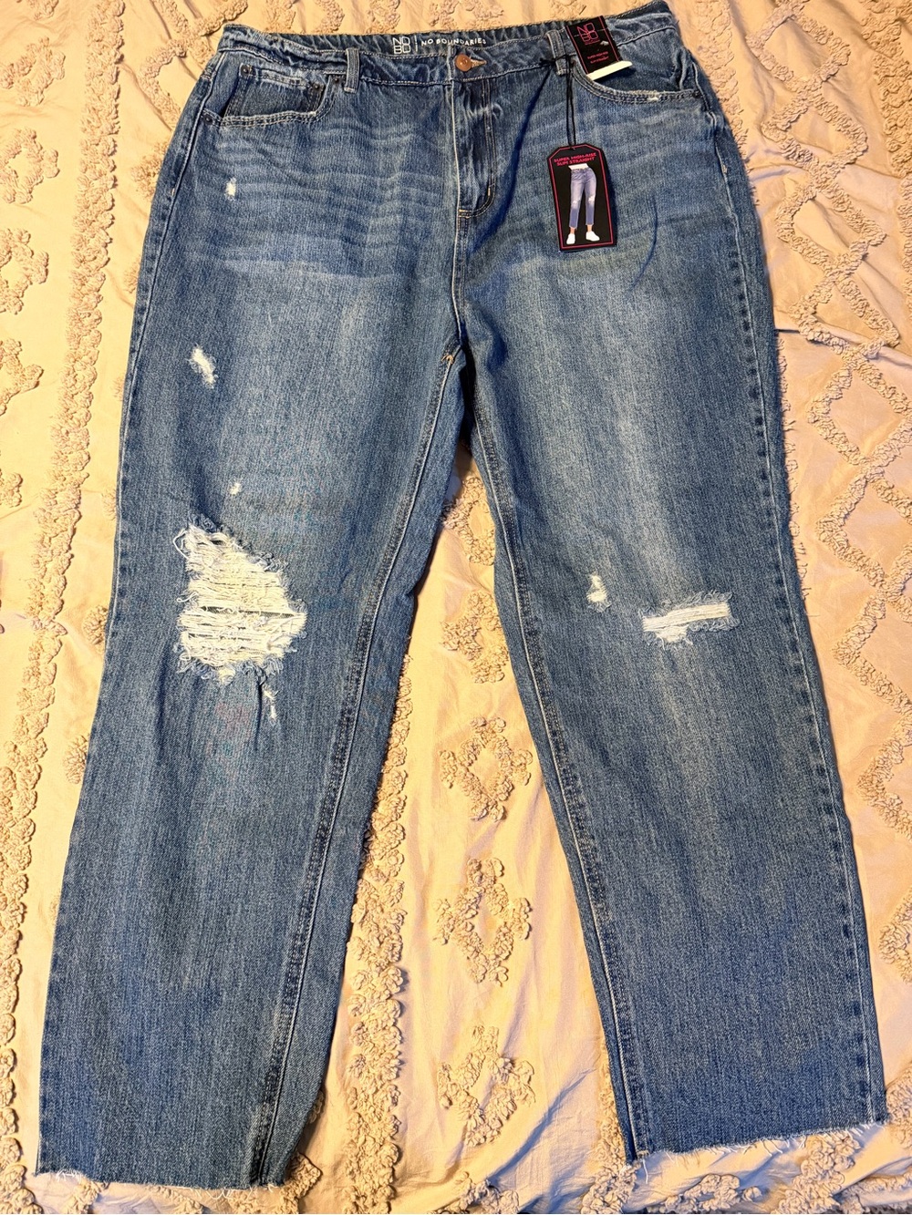 Classic High-Rise Distressed Women’s Jeans Raw Hem- Blue